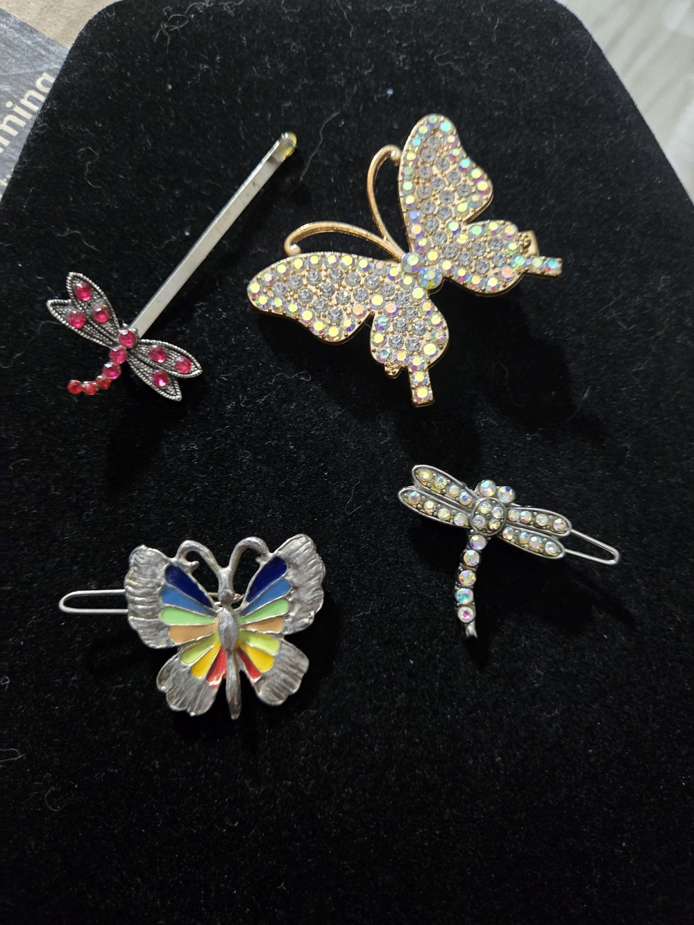 Vintage Butterfly & Dragonfly Hair Clips - Multicolor Rhinestone Accents